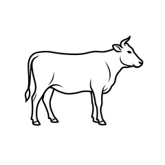 Fototapeta premium Simple Line Art Cow Illustration, Minimalist Farm Animal Vector Icon