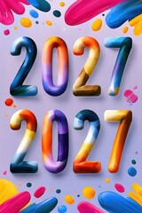 Fototapeta premium Colorful painted 2027 numbers with festive brush strokes and new year celebration design