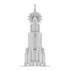 Obraz premium Art Deco Skyscraper Building Line Art Vector Illustration