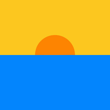 Contemporary Flat Horizon Dawn Graphic Vivid Semicircle Sun Marine Backdrop