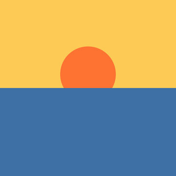 Artistic Geometric Seascape Minimalist Sundown Poster Design Vector