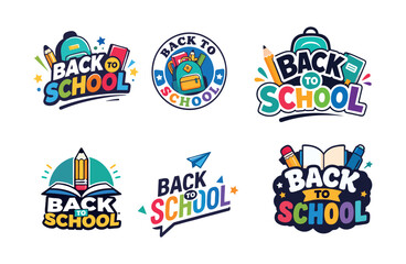Naklejka premium Back to School Logo Collection Set with Colorful Education Typography and School Supplies Vector Illustration