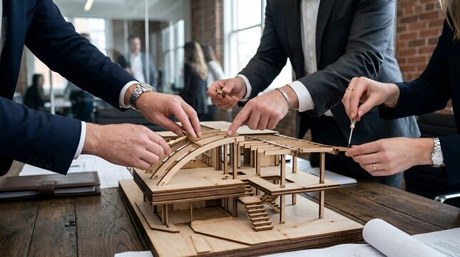 Architects Collaborating on Modern House Model