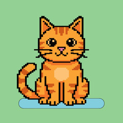 Pixel art sitting orange tabby cat. © Ambon
