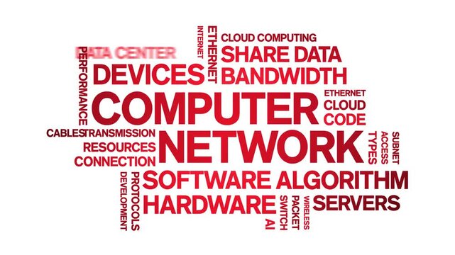 Computer Network animated word cloud-text design animation tag kinetic typography seamless loop.