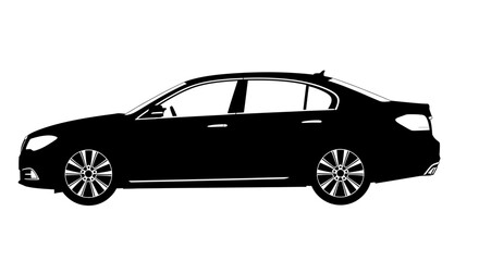 Fototapeta premium Black car, sedan, vehicle silhouette, side view, automotive icon