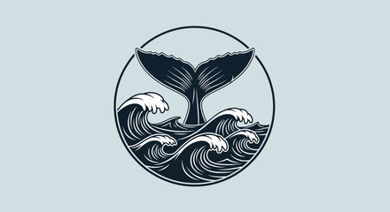 whale tail wave, ocean sea icon, nautical logo, vector graphic © Alien