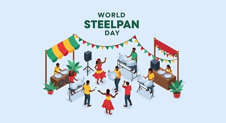Naklejka premium Isometric illustration of World Steelpan Day festival celebration