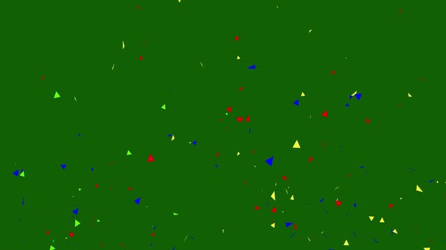Colorful confetti explosion on green screen background, for celebration and, party overlay effects, chroma key