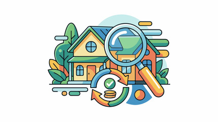Naklejka premium Magnifying glass over house with financial cycle