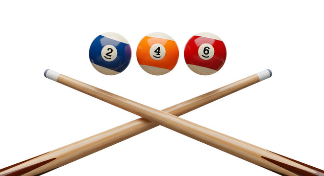 billiard balls and cues crossed