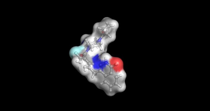 Olaparib, poly adenosine diphosphate ribose polymerase inhibitor for targeted cancer therapy, 3D molecule spinning, 4K