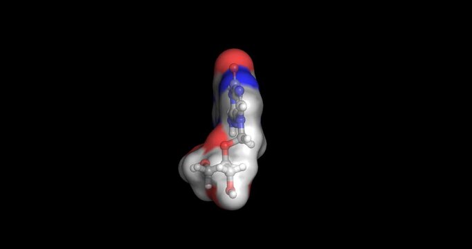 Ganciclovir, antiviral nucleoside analog for cytomegalovirus infections, 3D molecule spinning, 4K