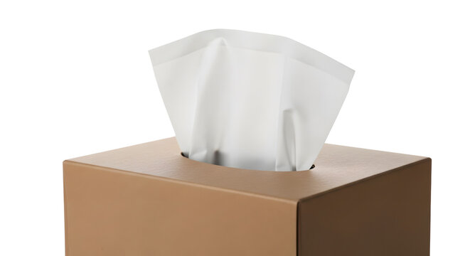 tissue box with white tissue on brown box