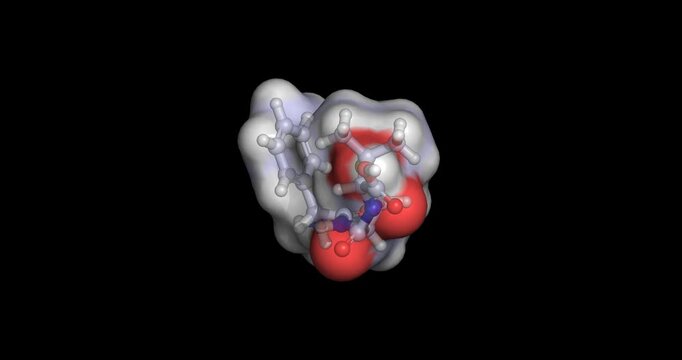 Ampicillin, beta lactam antibiotic for bacterial infections, 3D molecule spinning, 4K
