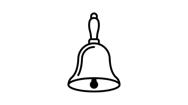 A simple black and white line art illustration of a handheld school bell.