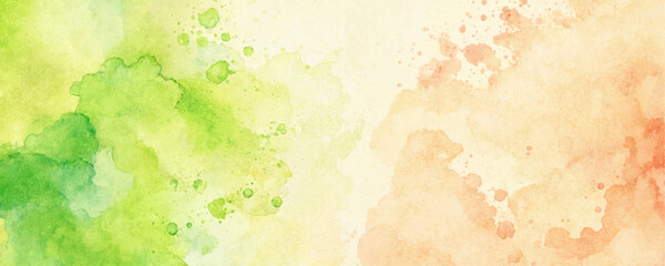 Obraz premium Abstract Watercolor Background with Green and Orange Paint Splashes for Banner Design