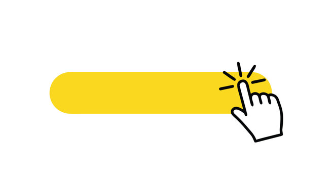 Click Here Button Vector Illustration Design Featuring A Yellow Rounded Rectangular Web Call To Action Element With A Hand Cursor Pointer Icon
