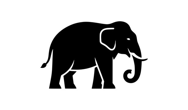 Majestic Elephant Silhouette Vector Icon with Curved Trunk and Tusks for Wildlife Conservation Banners, Safari Tourism Branding, and Strong Corporate Logo Designs