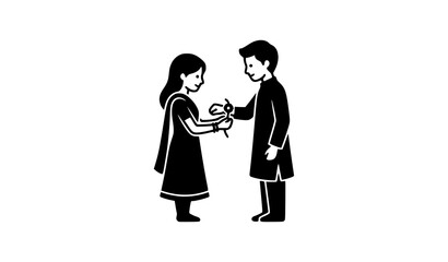 Standing Indian Sister Tying Rakhi on Her Brother Wrist Silhouette Vector Icon for Raksha Bandhan Festival Banners and Traditional Cultural Holiday Graphics © Abdul