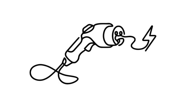 A simple line drawing of a broken electric drill with a spark.
