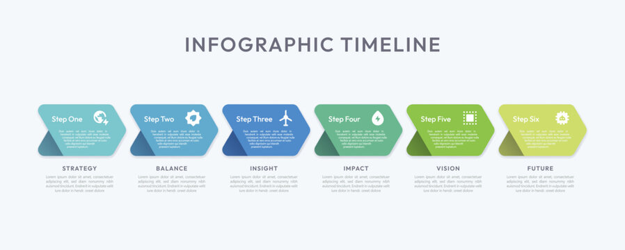 Modern 6 step process infographic template with clean icons, workflow timeline, progress chart, business presentation layout, flowchart elements, data visualization, roadmap, editable vector design.