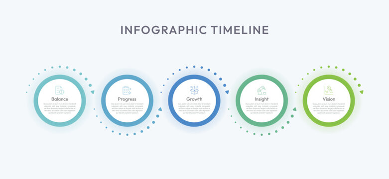 Modern 5 step workflow infographic template with moderrn icon, business timeline, process chart, roadmap layout, data visualization, presentation design, editable vector, professional corporate style.