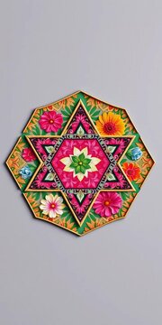 Interlocking hexagons with floral patterns forming a Star of David shape, decoration, ornament