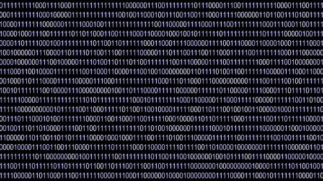 Digital binary code background, streaming data stream animation, cyber security and programming concept, abstract technology motion