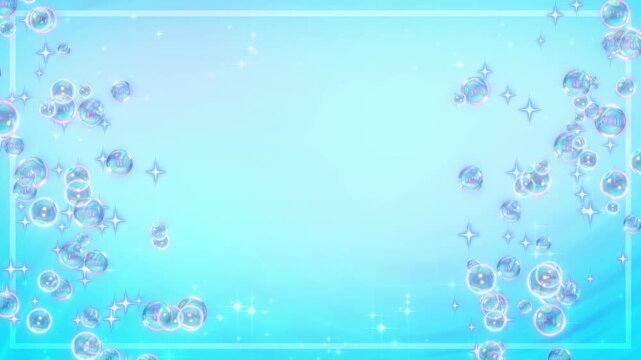 両サイドを舞い上がり流れていくシャボン玉と星の水色の背景 ループ　4K動画