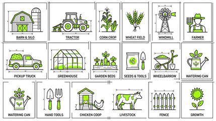 Farm and Agriculture Line Icons Set © Mangga
