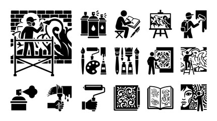 Collection of icons representing artistic creation and graffiti art © Aurora