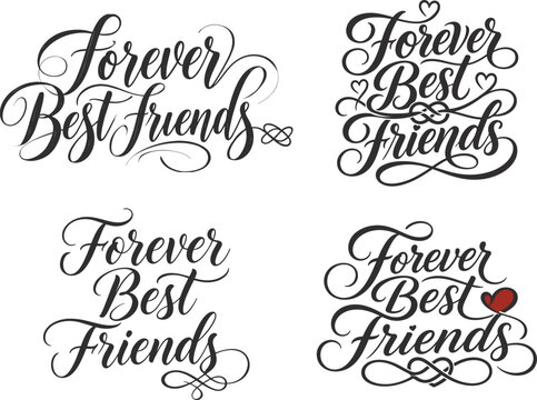 Friendship Typography Bundle: Script Quotes for Greeting Cards, Forever Best Friends Lettering Set: Elegant Hand-Lettered Calligraphy, 