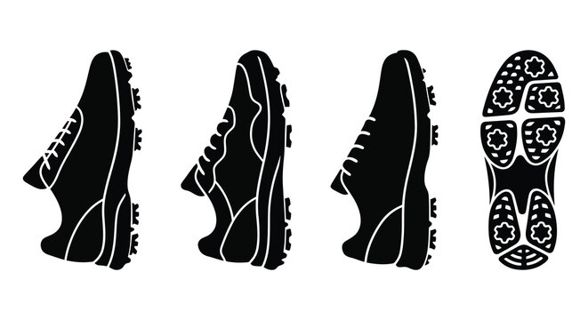 Sneaker Silhouette Set Black Footwear Shapes On White Background