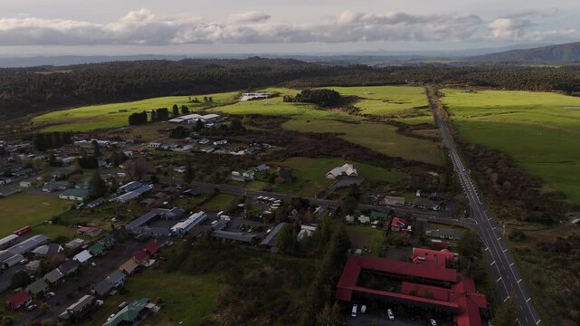 Waimarino Village on the North Island of New Zealand, a famous Lord of the Rings filming location. Rural landscape in 4K