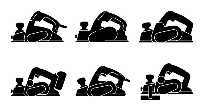 Woodworking Hand Plane Icons, Carpentry Tool Set, Woodworking Equipment Vector Graphics