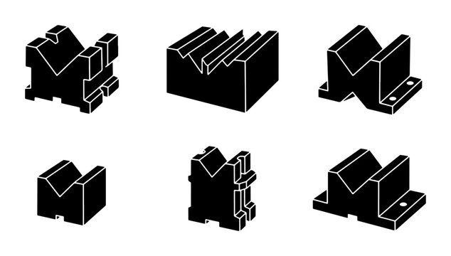 Industrial V-Block Set, Machining Fixtures, Precision Engineering Tools, Metalworking Equipment Vector