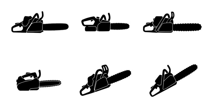 Chainsaw Vector Icons Set: Power Tools, Woodcutting Equipment, Forestry Tools, Logging Gear