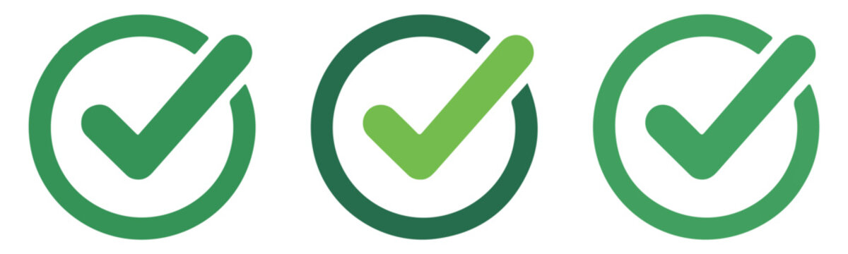 Green check mark icons in circular frames with different shades for status and verification symbols.