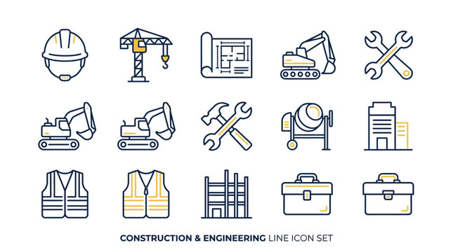 Construction engineering line icons set.