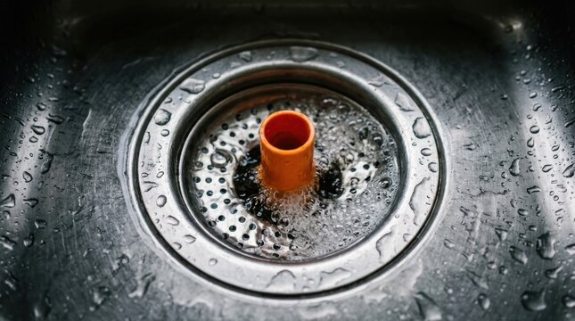 Close-Up of Sink Drain with Bubbling Water Droplets Clean bathroom pipe cleaner foam