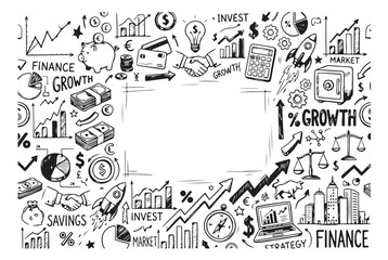 Obraz premium Business and Finance Concept with Hand-drawn Icons and Charts for Strategic Planning