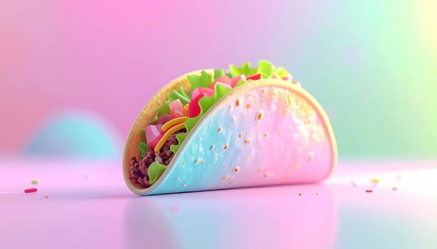 Whimsical Pastel Taco with Vibrant Fillings on a Dreamy Background.
