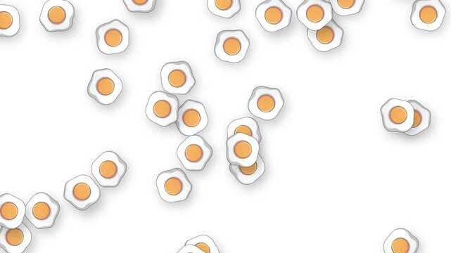 Retro Style Fried Egg Graphics Falling Over White Background