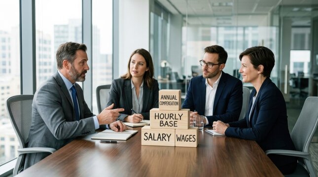 Corporate Meeting: Business Professionals Discussing Salary Compensation with Team Packages and Structure