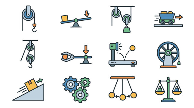Corporate Infographic Showcasing Simple Machines and Mechanical Principles with Colorful Illustrations