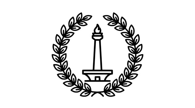 Monas Monument Logo in Laurel Wreath - Jakarta Landmark Icon Vector