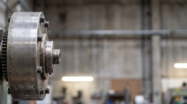 Close up of a heavy machined metal part in a manufacturing plant