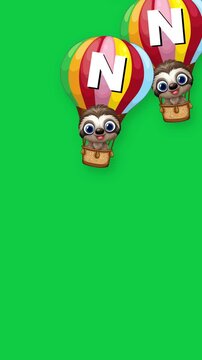 Cartoon Sloths in Hot Air Balloons Falling Against Green Screen