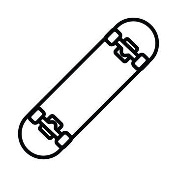 A black line drawing depicts a skateboard.